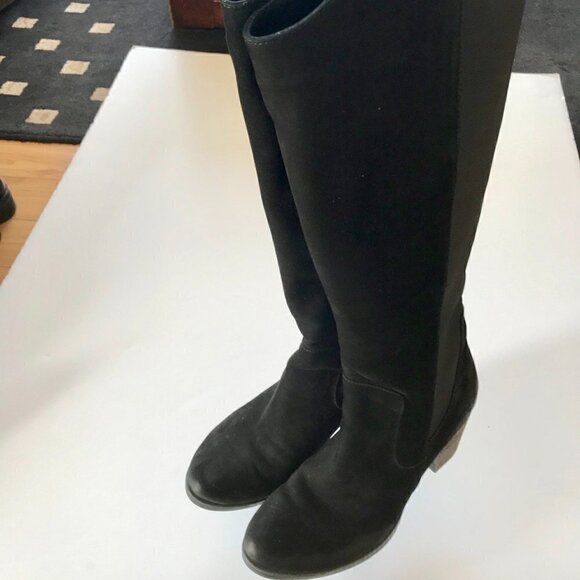 BUENO Black Nubuck Suede Knee-High Stacked Heel Almond Toe Slip-on Elastic EU 39 - Picture 10 of 16